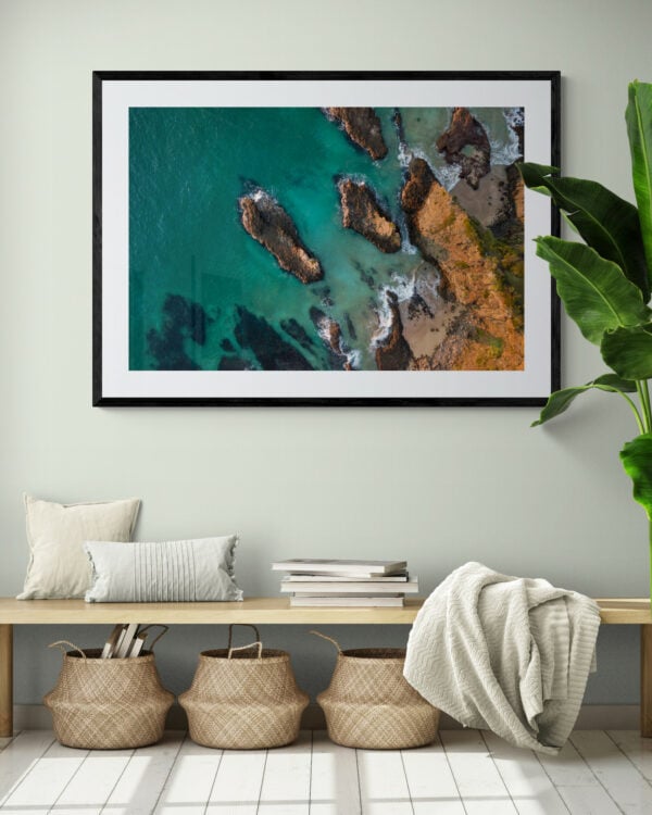 Aerial view of Cathedral Rocks. Framed in black